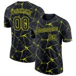 Custom Name and Number Neon Yellow 3D Pattern Performance T-Shirt - Personalized Black Abstract Network Design Personalized