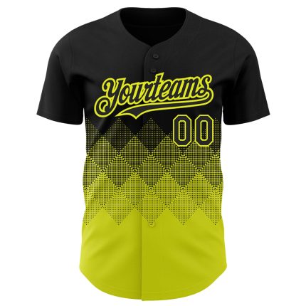 Custom Baseball Jersey with Gradient Black Neon Yellow 3D Pattern, Personalized Team Name and Number, Authentic Design Personalized