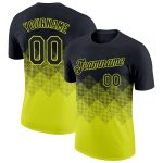 Custom Team Performance T-Shirt with Personalized Name & Number, Black Neon Yellow 3D Gradient Square Pattern Design Personalized