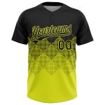 Custom Name and Number Unisex Softball Jersey with Black Neon Yellow 3D Pattern Gradient Square Shapes - Two-Button Design