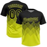Custom Name and Number Unisex Softball Jersey with Black Neon Yellow 3D Pattern Gradient Square Shapes - Two-Button Design