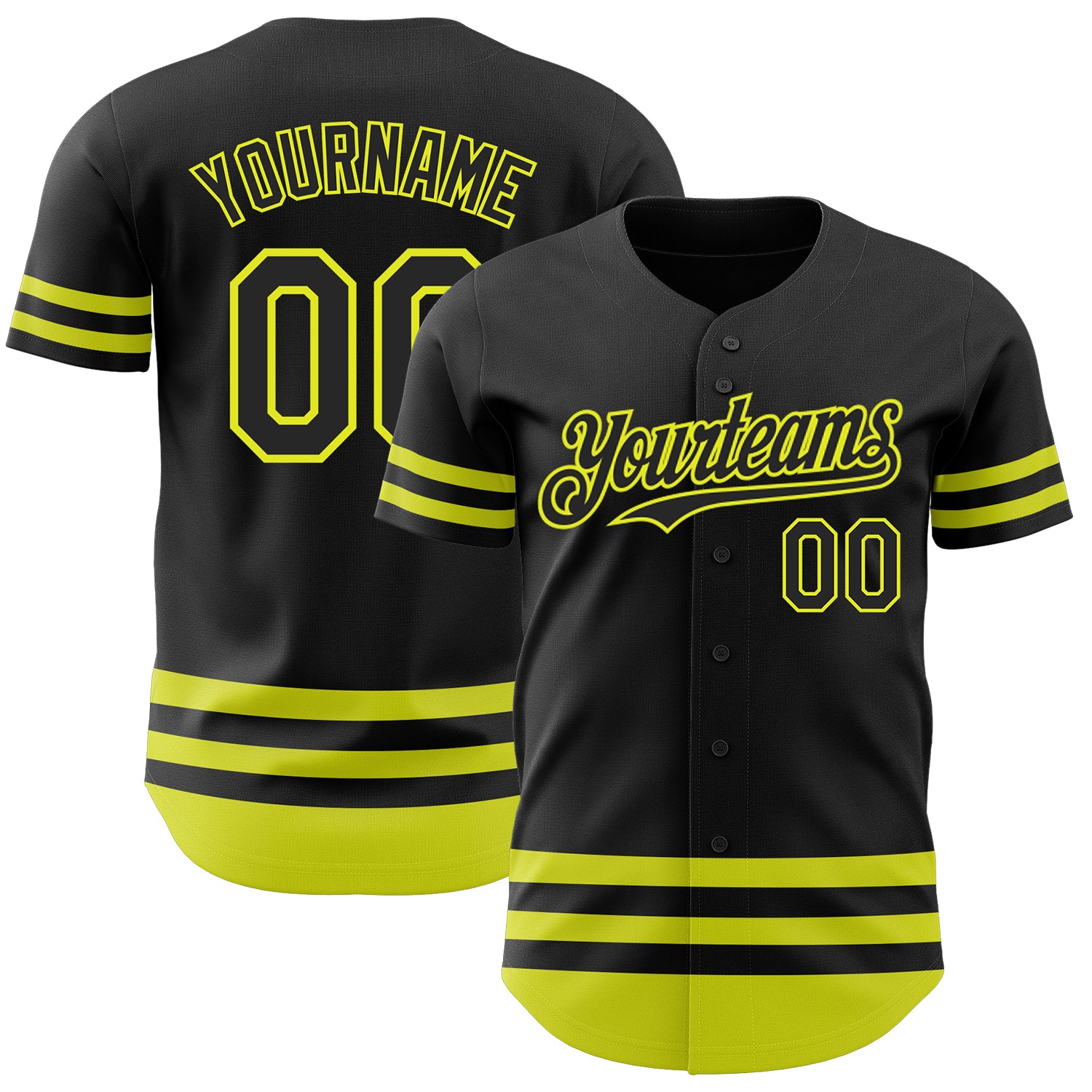 Custom Name Number Baseball Jersey - Personalized Black Neon Yellow Line Authentic Team Jersey Personalized Black Neon Yellow