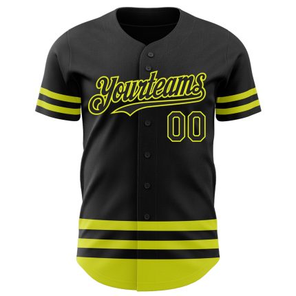Personalized Black Neon Yellow Line Baseball Jersey - Custom Name Sportswear Jersey Personalized Black Neon Yellow Line Baseball