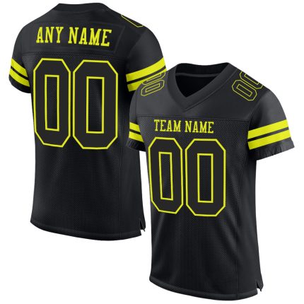 Custom Black Neon Yellow Football Jersey with Personalized Name & Number - Authentic Mesh Team Gear Personalized Black Neon