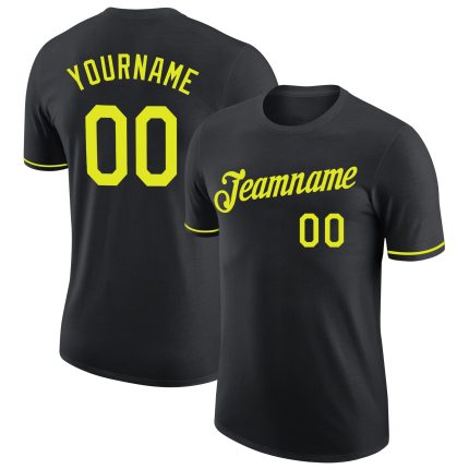 Custom Name and Number Performance T-Shirt in Black Neon Yellow - Personalized Team Gear Personalized Black Neon Yellow Performance