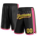 Custom Basketball Shorts with Team Name and Number - Personalized Black Neon Yellow-Pink Authentic Design Personalized Black