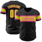Custom Black Neon Pink Yellow Baseball Jersey for Men and Women Personalized Black Neon Yellow-Pink Baseball Jersey