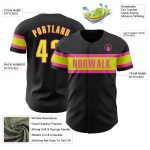 Custom Black Neon Pink Yellow Baseball Jersey for Men and Women Personalized Black Neon Yellow-Pink Baseball Jersey