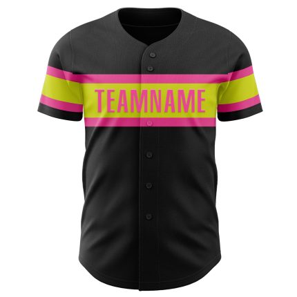 Custom Black Neon Pink Yellow Baseball Jersey for Men and Women Personalized Black Neon Yellow-Pink Baseball Jersey