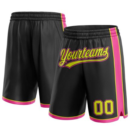 Personalized Black Neon Basketball Shorts - Yellow and Pink Sport Shorts Personalized Black Neon Yellow-Pink Basketball Shorts