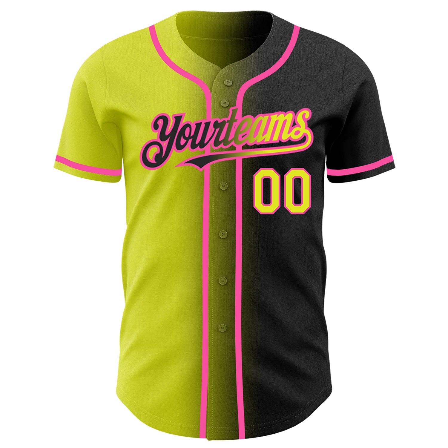 Personalized Black Neon Yellow-Pink Gradient Fashion Baseball Jersey Personalized Black Yellow Pink Gradient Baseball Jersey for Stylish Fashion Personalized Black Neon Yellow-Pink Gradient - Image 2