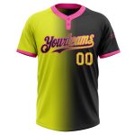 Personalized Neon Yellow-Pink Gradient Softball Jersey for Men and Women, Two-Button Black Design Personalized Black Neon