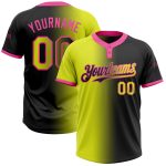 Personalized Neon Yellow-Pink Gradient Softball Jersey for Men and Women, Two-Button Black Design Personalized Black Neon
