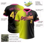 Personalized Neon Yellow-Pink Gradient Softball Jersey for Men and Women, Two-Button Black Design Personalized Black Neon