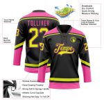 Personalized Hockey Neck Jersey Black Neon Yellow Pink Lace Design Personalized Black Neon Yellow-Pink Hockey Lace Neck Jersey