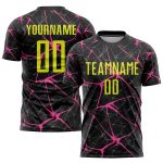 Personalized Soccer Uniform Jersey in Black Neon Yellow-Pink Sublimation Design Personalized Black Neon Yellow-Pink Sublimation