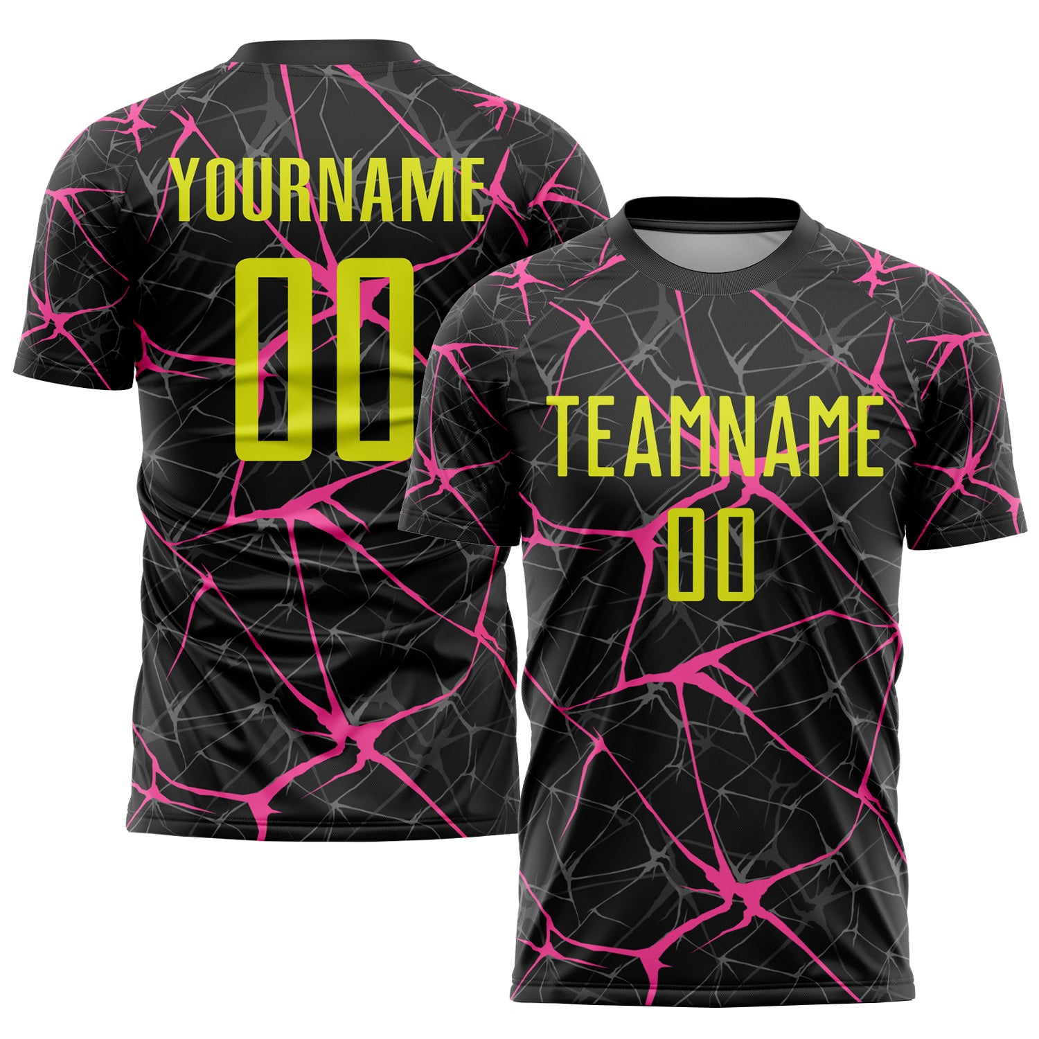 Custom Name and Number Neon Pink Yellow Soccer Jersey Uniform - Personalized Sublimation Team Gear Personalized Black Neon