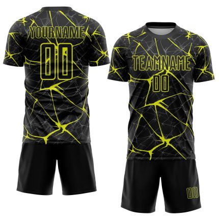 Personalized Neon Yellow Black Sublimation Soccer Jersey Uniform for Kids & Adults Personalized Black Neon Yellow Sublimation