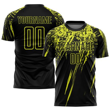 Custom Name and Number Personalized Soccer Uniform Jersey in Black Neon Yellow Sublimation Design Personalized Black Neon