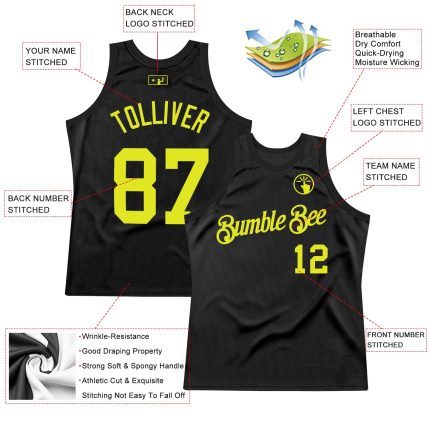 Personalized Black Neon Yellow Basketball Jersey - Custom Throwback Style Personalized Black Neon Yellow Throwback Basketball