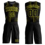 Custom Basketball Jersey with Sublimation, Personalized Black Neon Yellow Tracks, Team Name & Number, Round Neck Suit Personalized