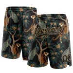 Personalized 3D Tiger Peacock Basketball Shorts in Black and Old Gold Personalized Black Old Gold 3D 3D Tiger And Peacock