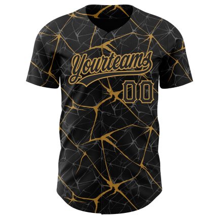 Personalized Black and Gold 3D Abstract Baseball Jersey - Custom Design Personalized Black Old Gold 3D Abstract Network Baseball