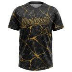 Personalized 3D Abstract Black and Old Gold Two-Button Unisex Softball Jersey Personalized Black Old Gold 3D Abstract Network