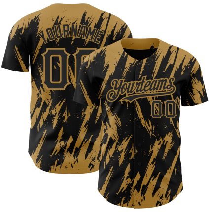 Personalized Black Gold 3D Abstract Baseball Jersey - Sharp Shape Design Personalized Black Old Gold 3D Abstract Sharp Shape