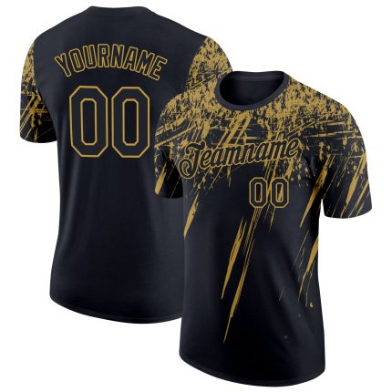 Personalized 3D Abstract Black Old Gold Sharp Shape Performance T-Shirt Personalized Black Old Gold 3D Abstract Sharp Shape