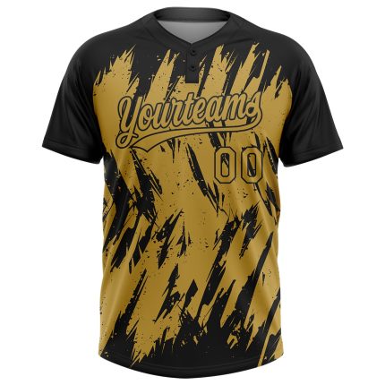 Personalized Black Gold 3D Abstract Sharp Shape Unisex Softball Jersey - Two-Button Design Personalized Black Old Gold 3D