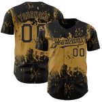 Custom Black Gold 3D Abstract Splatter Art Baseball Jersey - Unique Personalized Design Personalized Black Old Gold 3D Abstract
