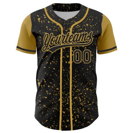 Personalized Black Gold 3D Abstract Splatter Ink Baseball Jersey for Men Personalized Black Old Gold 3D Abstract Splatter