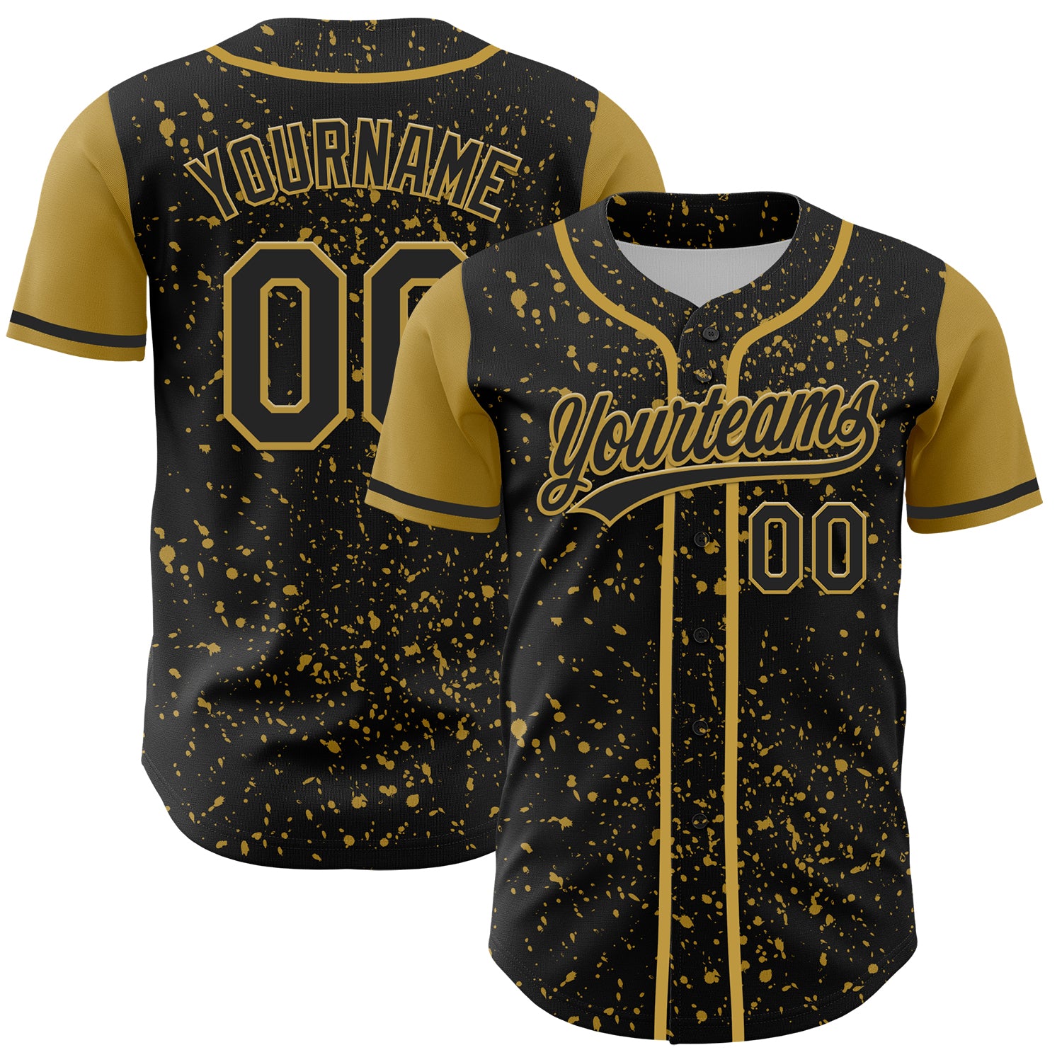 Personalized Black Gold 3D Abstract Splatter Ink Baseball Jersey for Men Personalized Black Old Gold 3D Abstract Splatter
