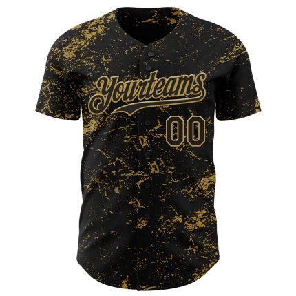 Personalized Black Gold 3D Abstract Splatter Texture Baseball Jersey for Men Personalized Black Old Gold 3D Abstract Splatter