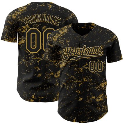 Personalized Black Gold 3D Abstract Splatter Texture Baseball Jersey for Men Personalized Black Old Gold 3D Abstract Splatter