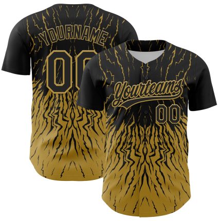Personalized Black Gold 3D Abstract Wave Design Baseball Jersey Personalized Black Old Gold 3D Abstract Wave Baseball Jersey