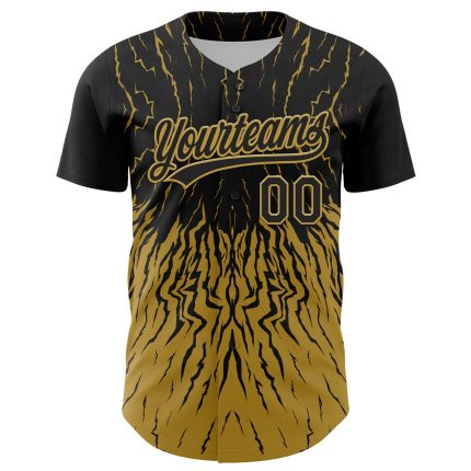 Personalized Black Gold 3D Abstract Wave Design Baseball Jersey Personalized Black Old Gold 3D Abstract Wave Baseball Jersey