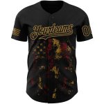 Custom American Flag Skull Baseball Jersey Personalized with Name & Number - Black & Gold Patriotic Design Personalized Black