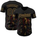 Custom American Flag Skull Baseball Jersey Personalized with Name & Number - Black & Gold Patriotic Design Personalized Black