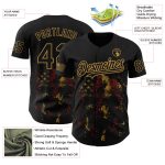 Custom American Flag Skull Baseball Jersey Personalized with Name & Number - Black & Gold Patriotic Design Personalized Black