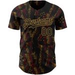 Personalized 3D American Flag Skull Baseball Jersey - Black & Old Gold Patriotic Style, Size 2 Personalized Black Old Gold