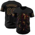 Personalized 3D American Flag Skull Baseball Jersey - Black Old Gold Patriotic Design Personalized Black Old Gold 3D American