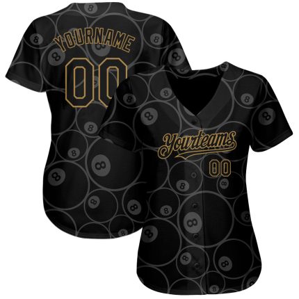 Personalized 3D Black Old Gold Billiards Snooker Jersey for Men Baseball Style Personalized Black Old Gold 3D Billiards Snooker