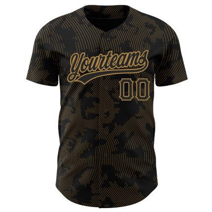 Personalized Black and Gold 3D Curve Lines Baseball Jersey for Men and Women Personalized Black Old Gold 3D Curve Lines Baseball