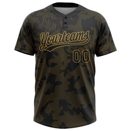 Personalized Black Gold 3D Curve Lines Unisex Softball Jersey - Two-Button Design Personalized Black Old Gold 3D Curve Lines