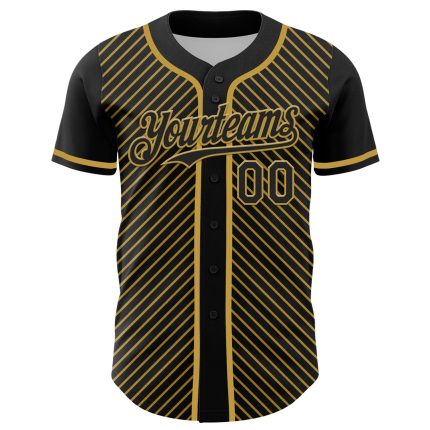 Personalized Black Old Gold 3D Baseball Jersey with Diagonal Stripes for Men Personalized Black Old Gold 3D Diagonal Stripes