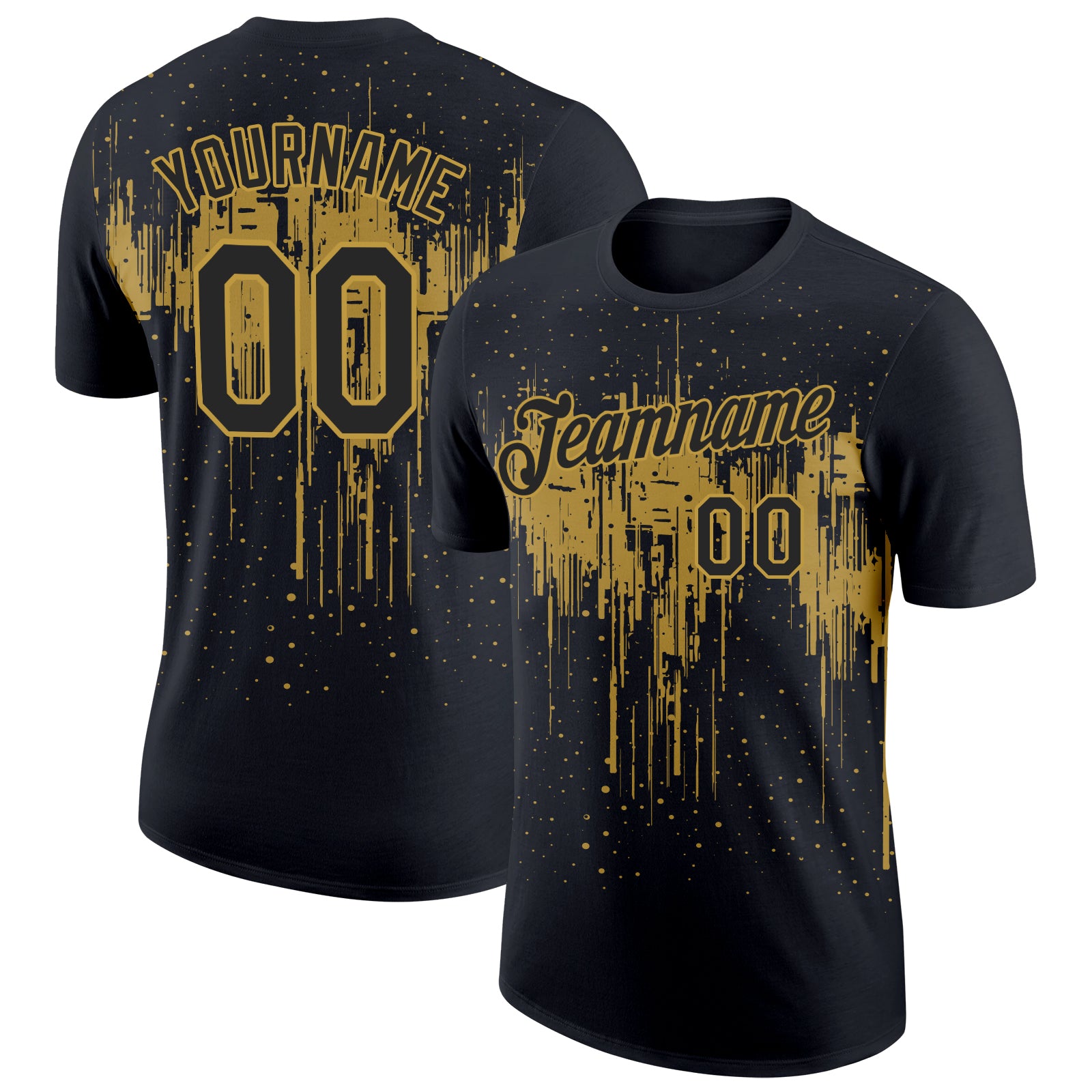Personalized Black Old Gold 3D Dripping Splatter Art T-Shirt for Performance Personalized Black Old Gold 3D Dripping Splatter