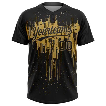 Personalized Black Gold 3D Dripping Splatter Softball Jersey Unisex Two-Button Personalized Black Old Gold 3D Dripping Splatter