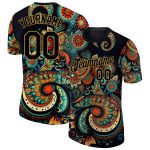 Personalized 3D Floral Design Performance T-Shirt in Black with Old Gold Accents Personalized Black Old Gold 3D Floral Design